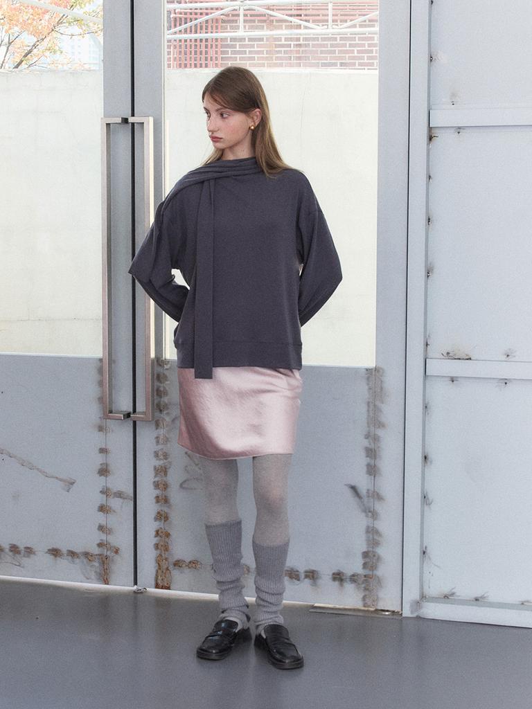 Sopeulleo Rin Scarf Neck Blouse Top_Charcoal