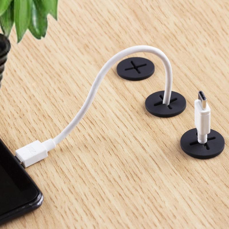 10PCS Desktop Cable Sealing Ring, Flexible Silicon Cable Hole Cover, Wire Finisher, Cable Passing, White/Black Round Washer