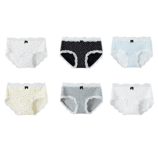 Bomullsunderkläder för kvinnor med spetskant Cheeky Hipster-trosor Mjuka andningsbara Bikinitrosor Mellanhöga Damunderkläder med rosett