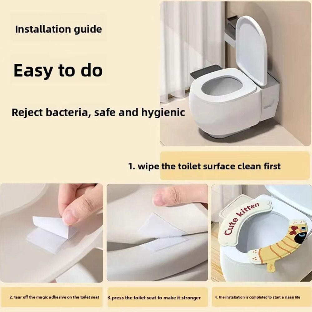 2Pcs/set Durable Reusable Toilet Mat Waterproof Cartoon Adhesive Toilet Sticker Universal with Handle Toilet Seat Covers