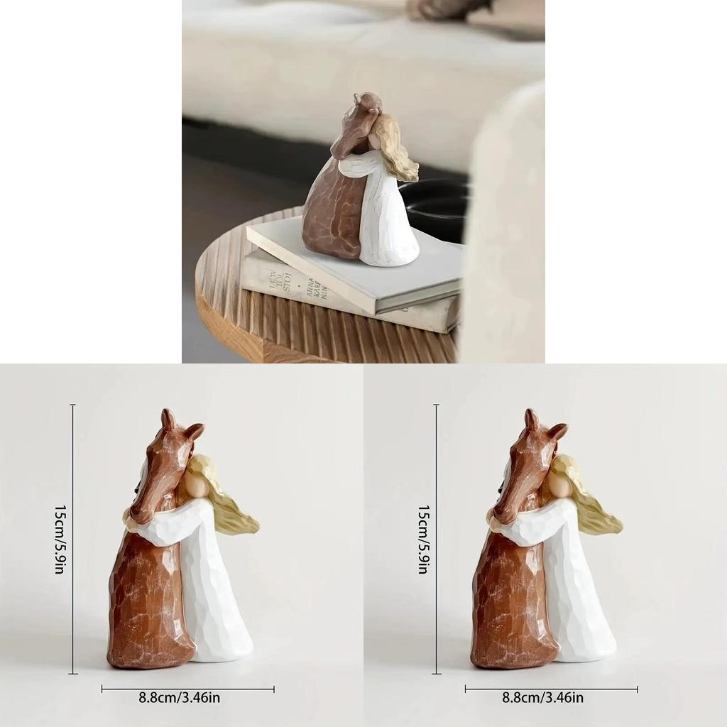 Modern Artistic Girl Embracing Horse Resin Figurine For Home Office Decor Gift