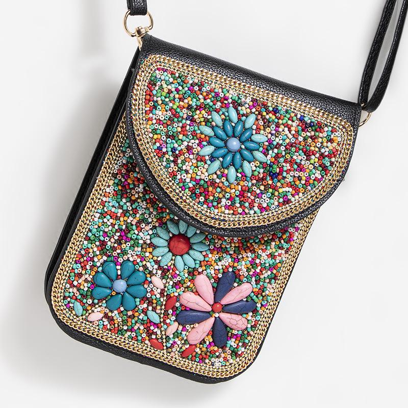 Exquisite Bohemian Style Crossbody Bag with Rice Beads, Shells, and Flowers