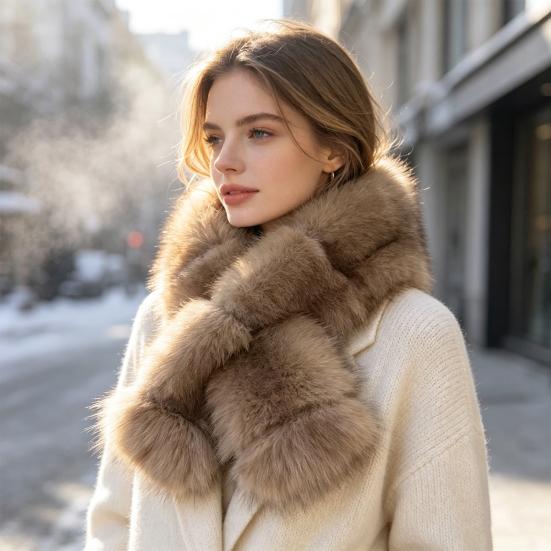 Breathable Winter Scarf Faux Fur Collar for Women, Plush Neck Warmer Scarf, Fluffy Fashion Wrap Scarves, Cold Weather, Thanksgiving Christmas