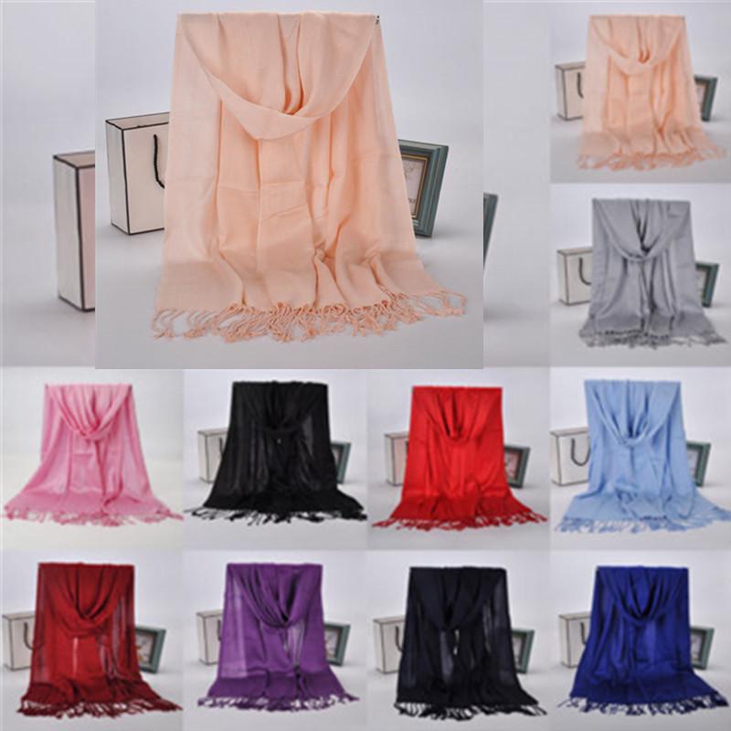 Buy Womens Long Scarves Winter Warm Tassel Solid Color Shawl Female ...