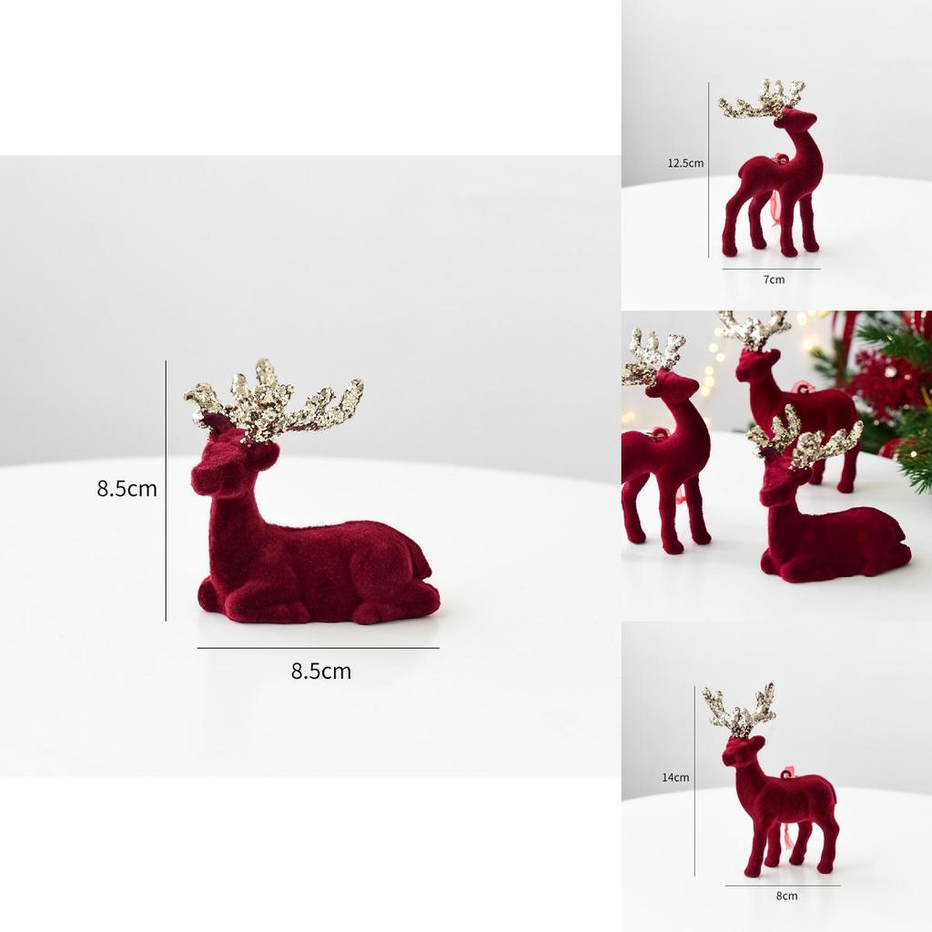 Stunning Christmas Reindeer Ornament Sparkling Burgundy Velvet Decorative Accent For Holiday Trees