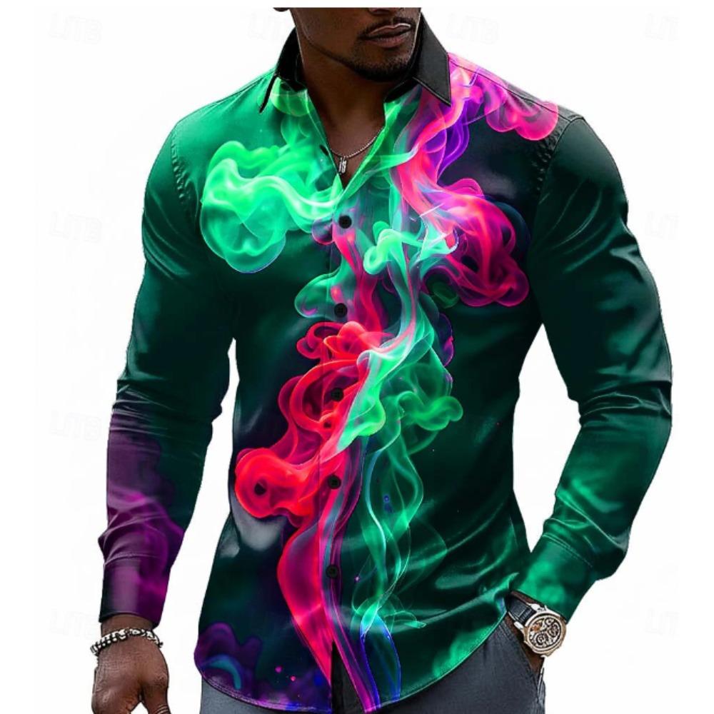 Men's Abstract Pattern Printed Long Sleeve Shirts Casual Cardigan New Button Holiday Fashion Shirts