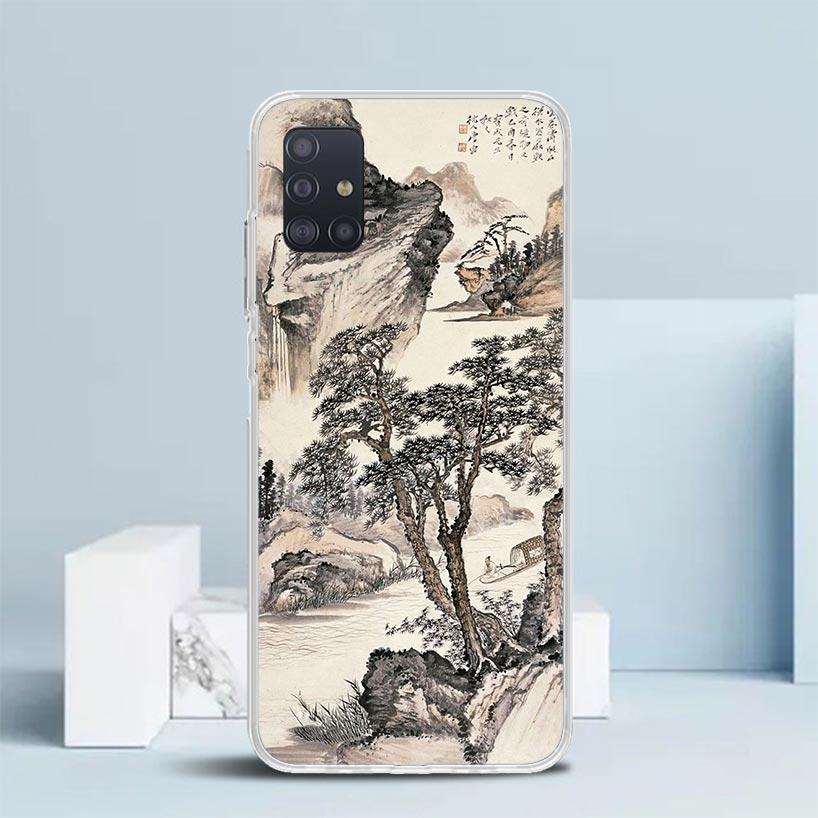 Chinese Style ink Painting Art Soft Cover for Samsung Galaxy A12 A22 A32 A52 A72 A02S Phone Case Note 20 Ultra 10 S10 Plus A51 A
