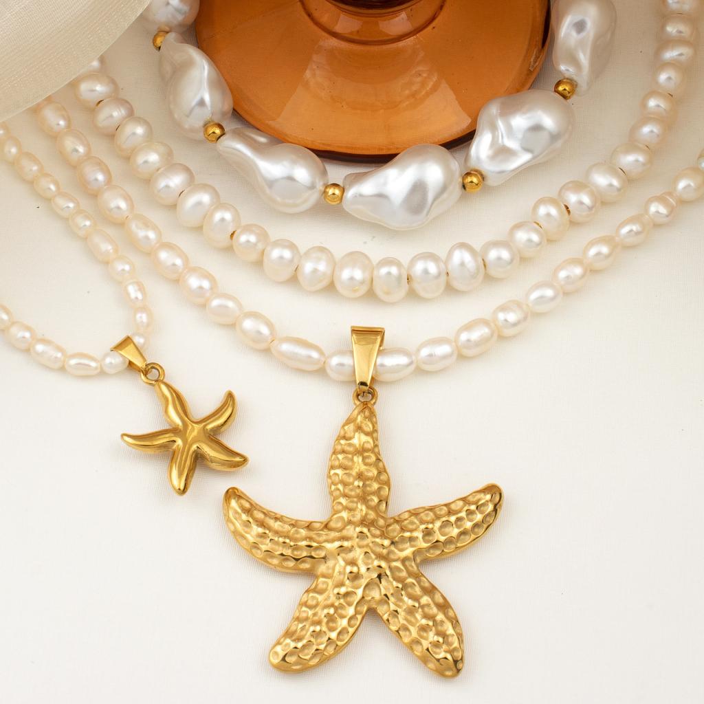 Starfish Rice Bead Necklace Bohemian Rice Bead Pearl Starfish Card Necklace