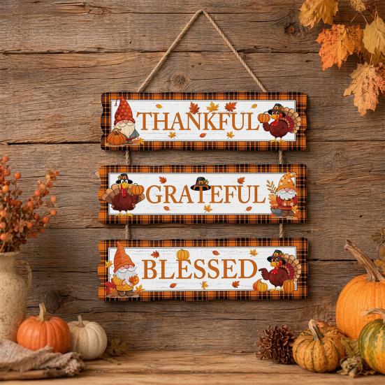 Farmhouse Thanksgiving Wooden Wall Decor, Autumn Fall Porch Sign, Waterproof & Fade-Proof Boxwood Plaque, Ready to Hang Indoor Outdoor Art