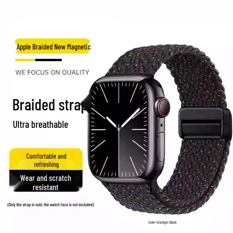 Kompatibles elastisches geflochtenes Magnetarmband aus Nylon für Apple Watch 4, 5, 6 & iWatch 7, 8, 9