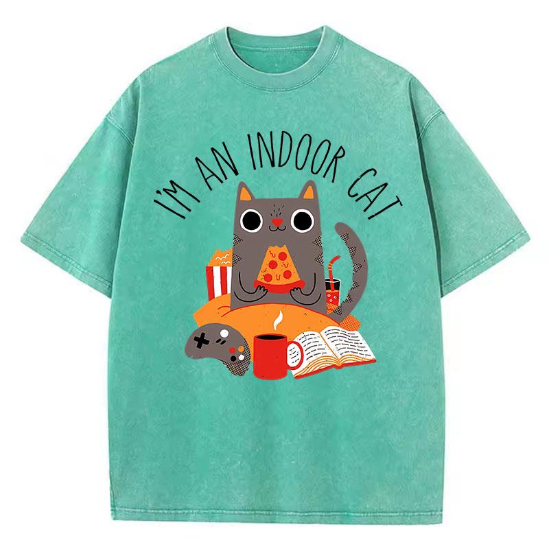 Lustiges Ich Bin Eine Hauskatze Buch T-Shirt Vintage Gewaschenes Baumwoll-T-Shirt Grafik-T-Shirt Lässige Streetwear für den Frühling