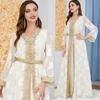 Women's V-neck Long Sleeve Middle Eastern Abaya Two-Piece Set Dress