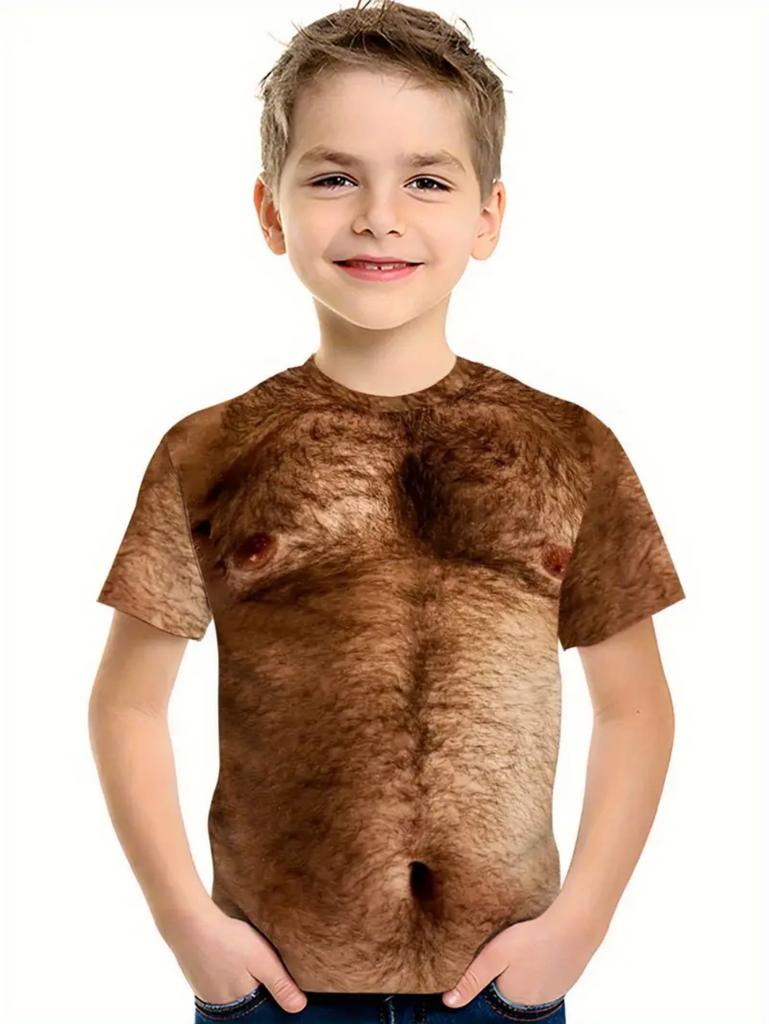Muscle Kids T-Shirt Muscle Print T-Shirt Summer Beach Holiday Boy Short Sleeve 3D Digital Printing T-Shirt Casual Children Tops