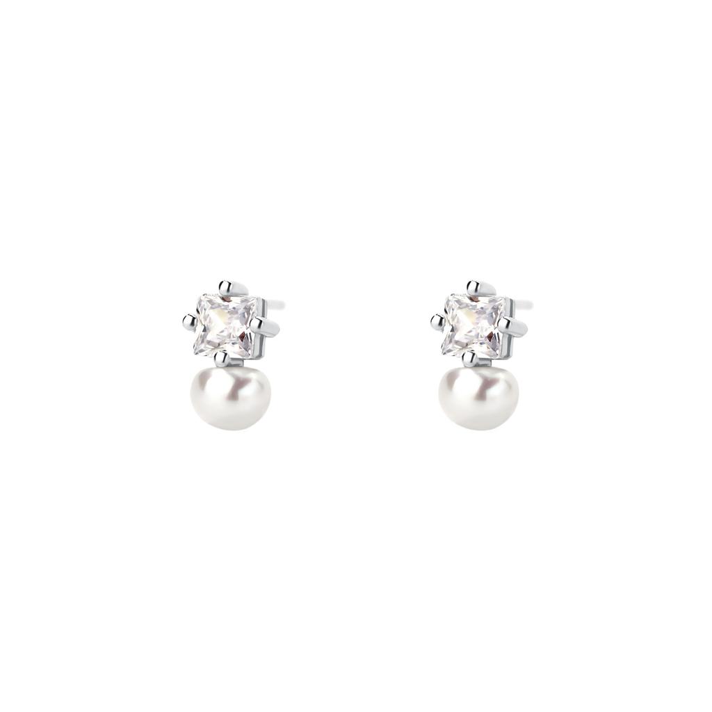 Real 925 Sterling Silver Freshwater Pearl Zircon Stud Earring Gift for Women Party Fine Jewelry Gift