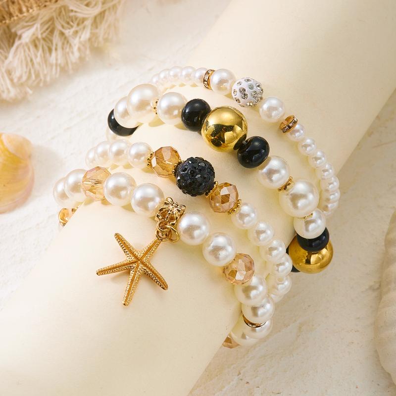 1 Set Summer Ocean Blue Beads Strand Hand Chain Bohemia Starfish Shell Beaded Bracelets For Women Jewelry Beach Vacation Gift