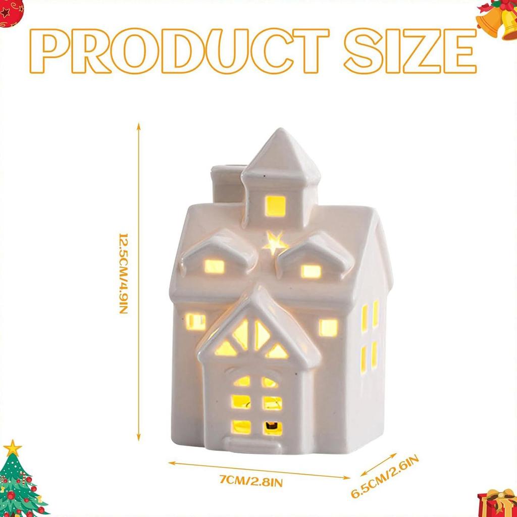 Christmas House Ceramic House With LED Light Christmas Centerpiece For Holiday Seasonal Display Indoor Tabletop Mantel Shelf