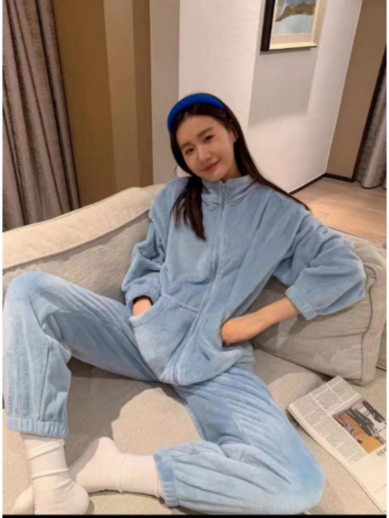 Haine de casă groase cu fermoar pentru femei: Set Pijama Sport Toamnă/Iarnă