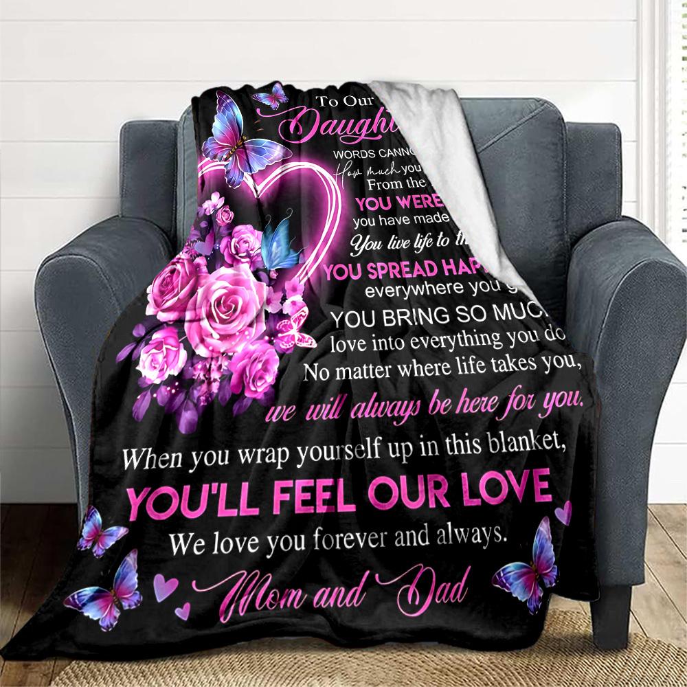 1pc Letter To Daughter Pattern Soft & Warm Polyester Knit Blanket, Digital Printed, All-Season Throw for Napping, Traveling, Sofa yy250906033