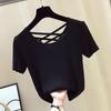 Korean Style Women's Slimming Backless Ice Silk Ribbed T-Shirt