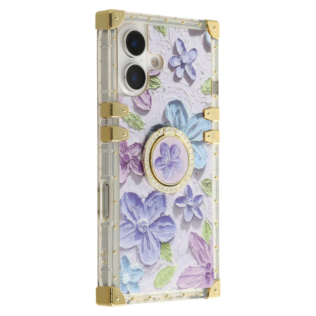 For iPhone 16 Case Stylish Flower Butterfly Pattern Ring Kickstand TPU+PC Phone Cover