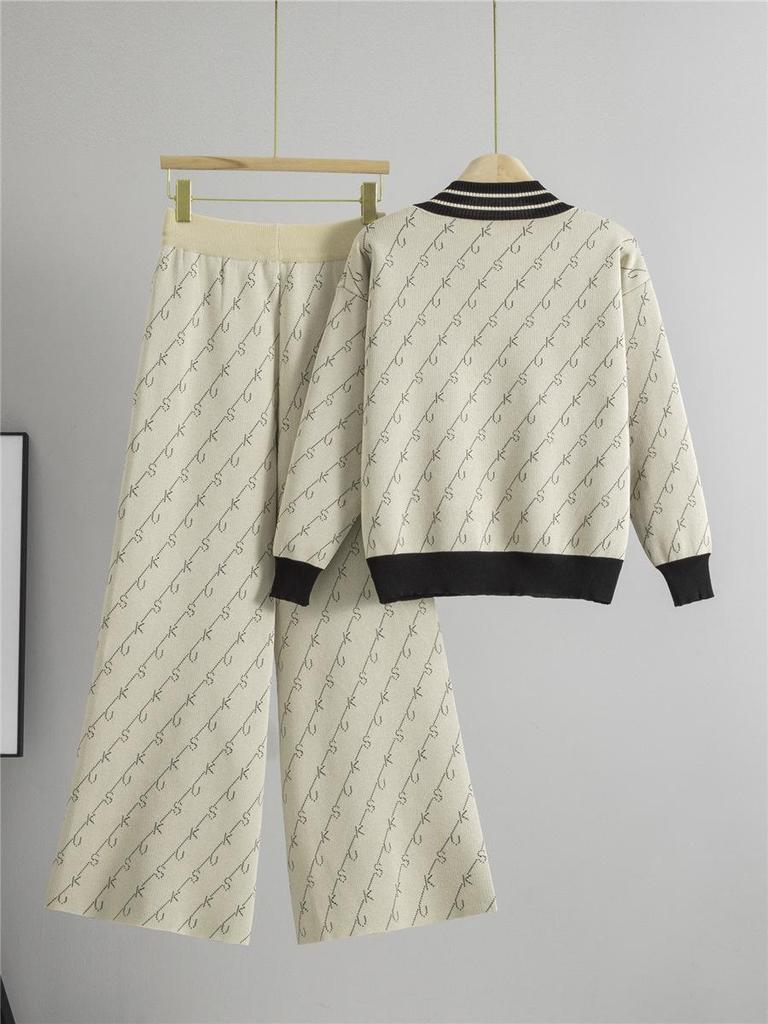 Women's Autumn/Winter Striped Knit Sweater & Wide-Leg Pants Set - Little Fragrance Style Casual Sportswear