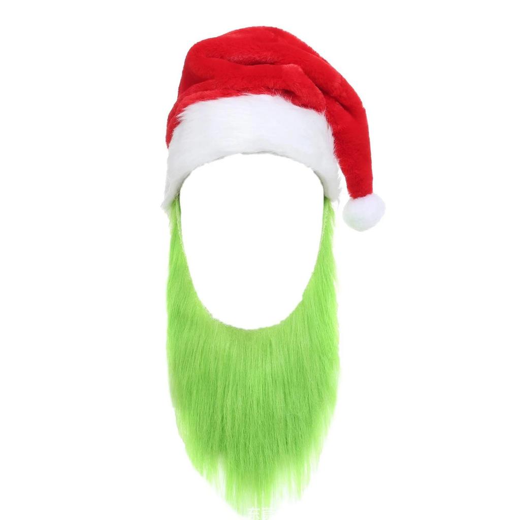 Monster Santa Costume Set - Green Beard, Furry Hat & Gloves For Halloween & Christmas Cosplay, Carnival Party Accessories
