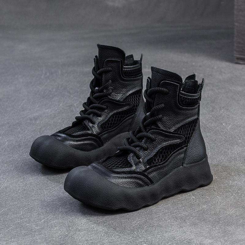 GKTINOO 2025 Spring/Summer New Hollow-out Breathable Retro Short Boots Genuine Leather Thick Soled Women's Shoes