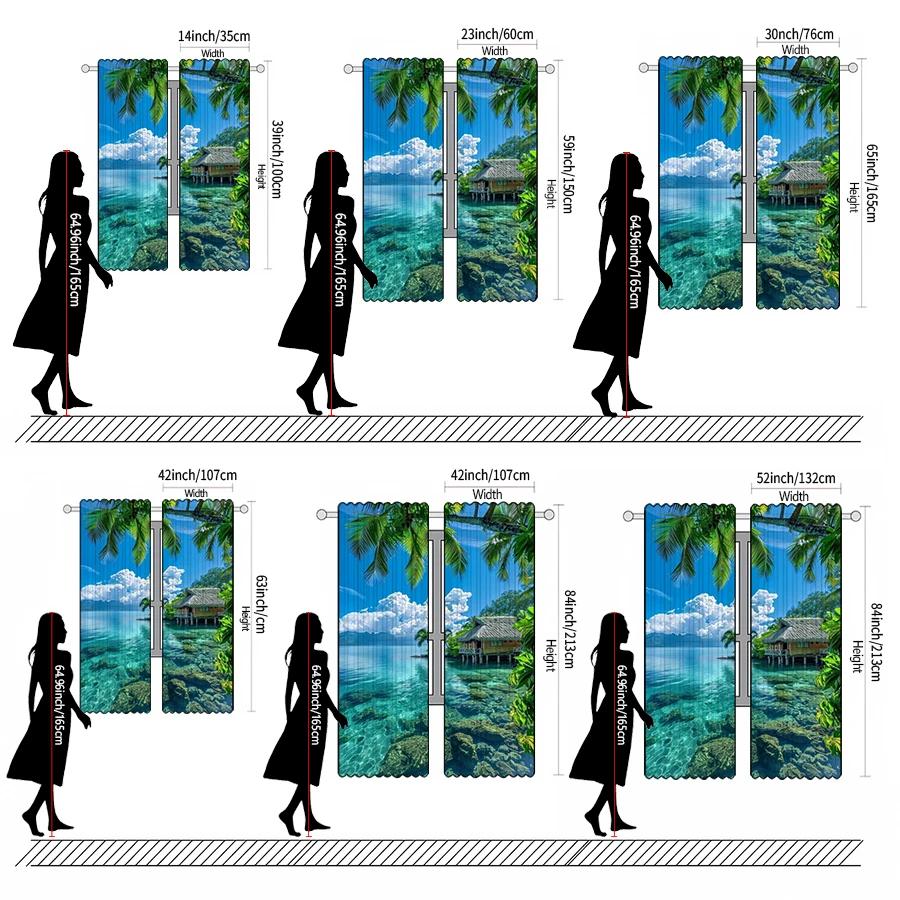 Sea-view Room Printed Curtains, Pole Bag Curtains, Christmas Decorations, Daily Home Decorations, Room Decorations