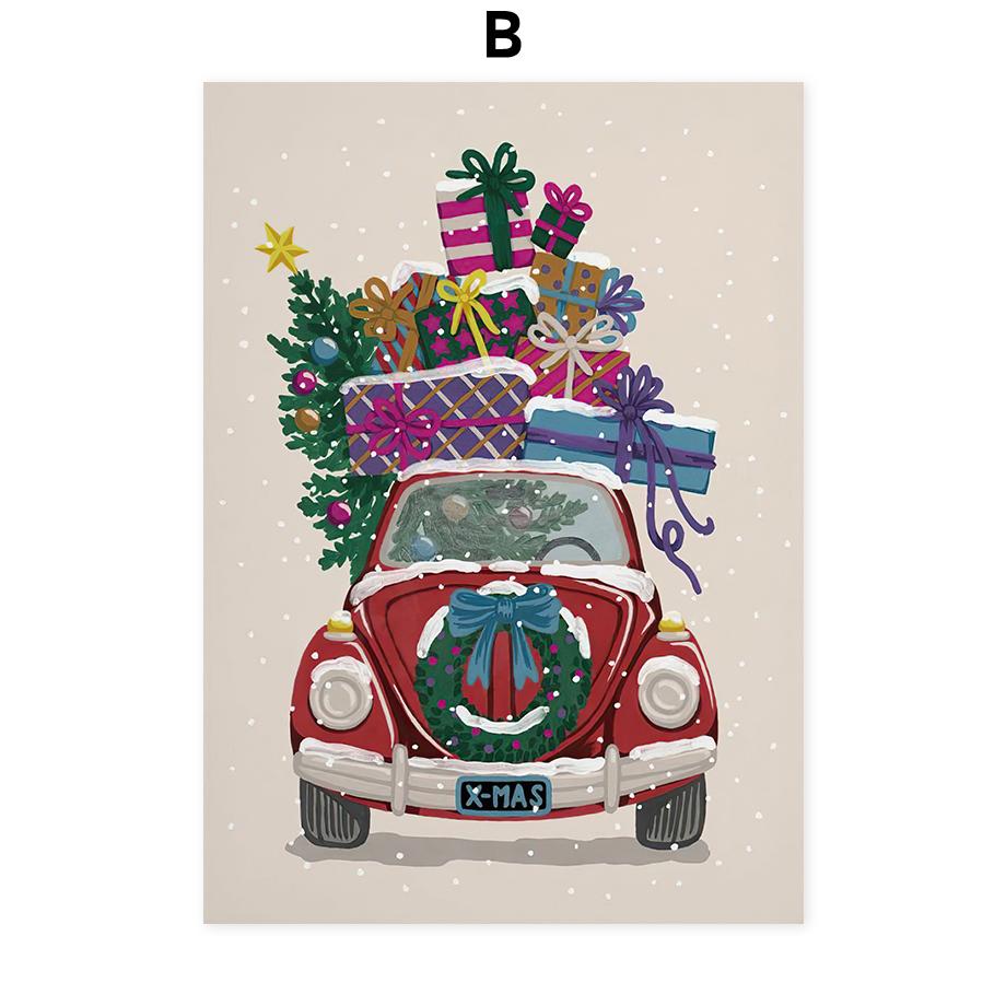Christmas Gift Red Car Cookies Wall Art Poster Abstract Character Prints Living Room Decoration Mural Canvas Decorative Painting