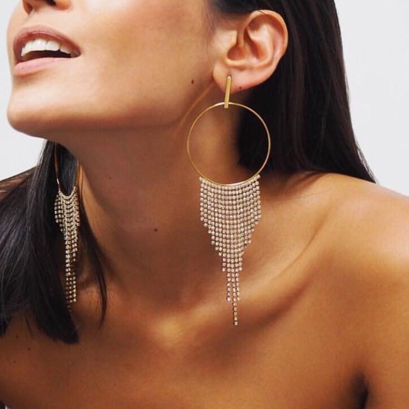 Geometric Sparkling Water Diamond Hoop Earrings For Women Spring