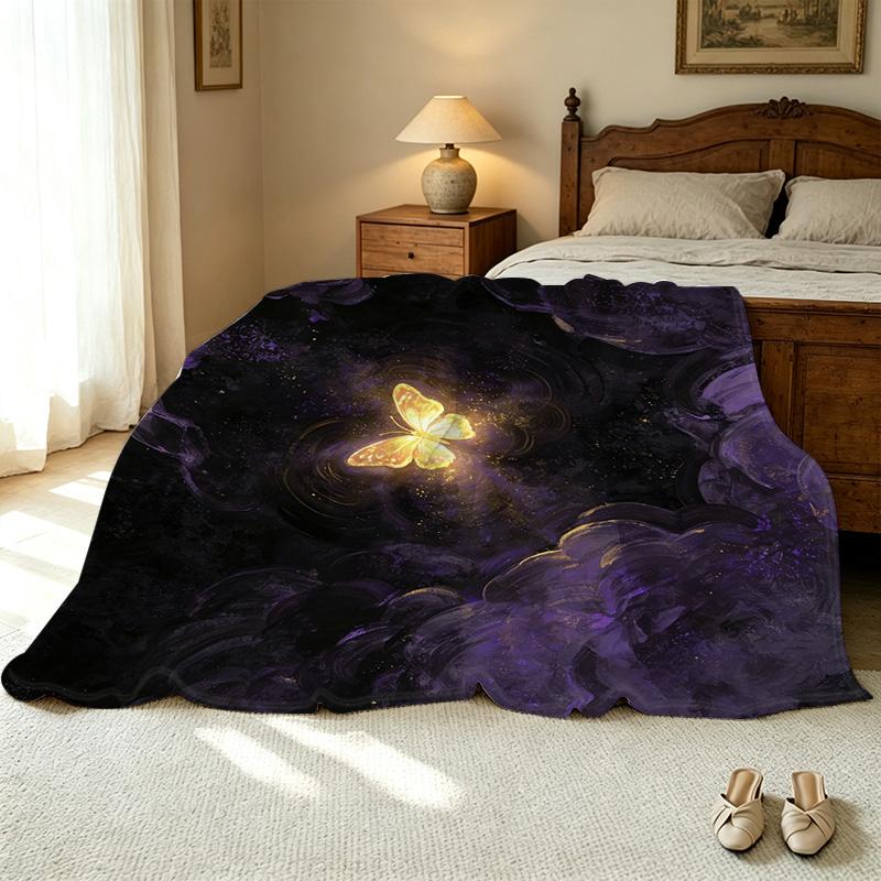 Thick Warm Flannel Blanket Starry Butterfly Design, Soft Cozy Throw for Home, Sofa, Guest Room, Christmas Halloween Decor