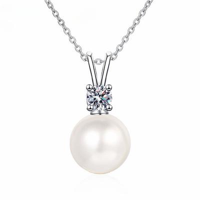 Collier avec pendentif en argent Sterling S925, perle d'eau douce, Moissanite 0,1ct, exquis, bijoux pour femmes