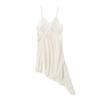 Vestido Mini de Fiesta Sexy para Mujer con Retazos de Satén y Encaje, Espalda Descubierta, Asimétrico, Tirantes Finos