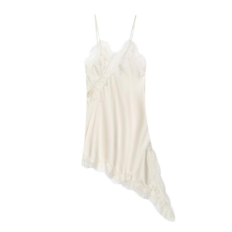 Vestido Mini de Fiesta Sexy para Mujer con Retazos de Satén y Encaje, Espalda Descubierta, Asimétrico, Tirantes Finos