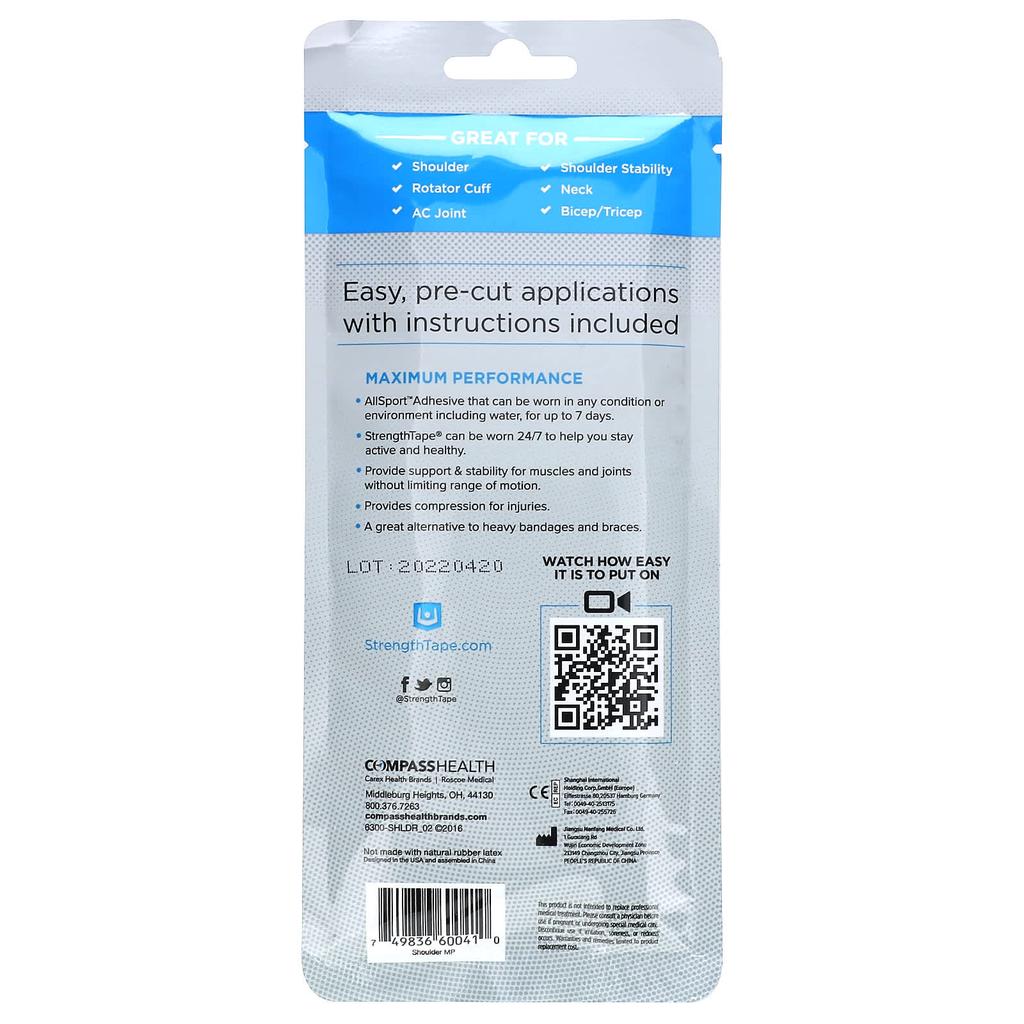 Kinesiology Tape Kit, Shoulder Straps, 6 Precut Strips