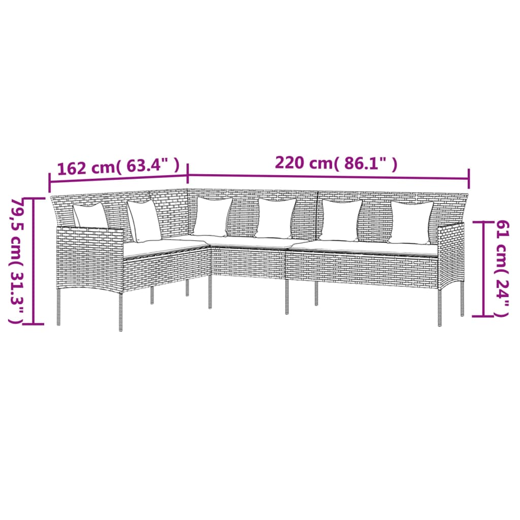 L Shaped Garden Sofa with Cushions Grey Poly Rattan