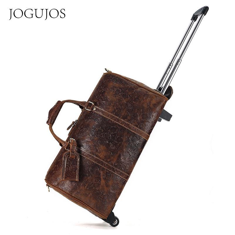 

JOGUJOS новая дорожная сумка из тисненой кожи Crazy Horse с багажной сумкой на колесиках, кожаная дорожная сумка премиум-класса