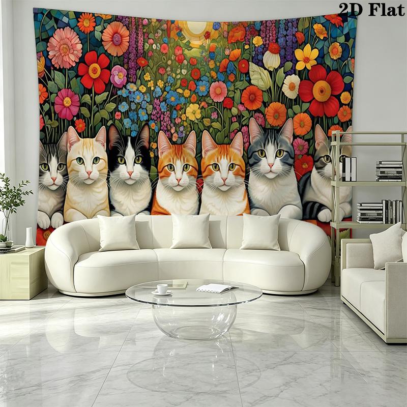 Cute Cat Wall Tapestry Aesthetic Wall Hanging Printed Fabric Blanket Decorative Tapestries for Bedroom Living Room Home Decor