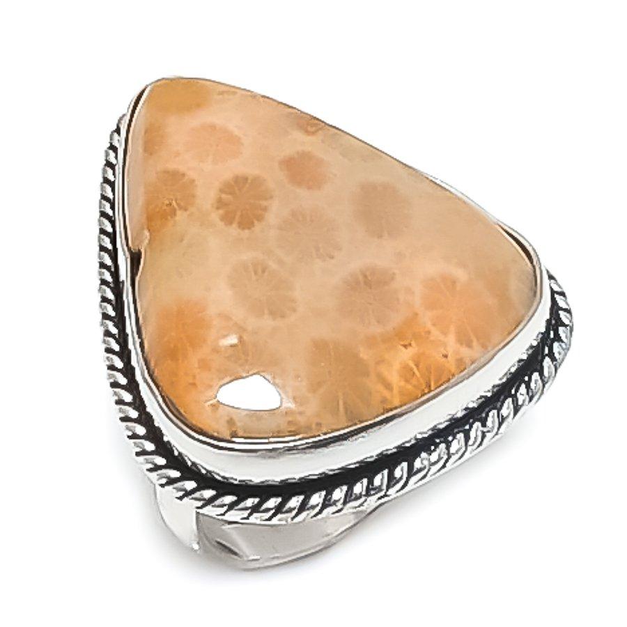 

Ископаемый коралл Драгоценный камень 925 Стерлинговое серебро Ювелирное кольцо Размер 9