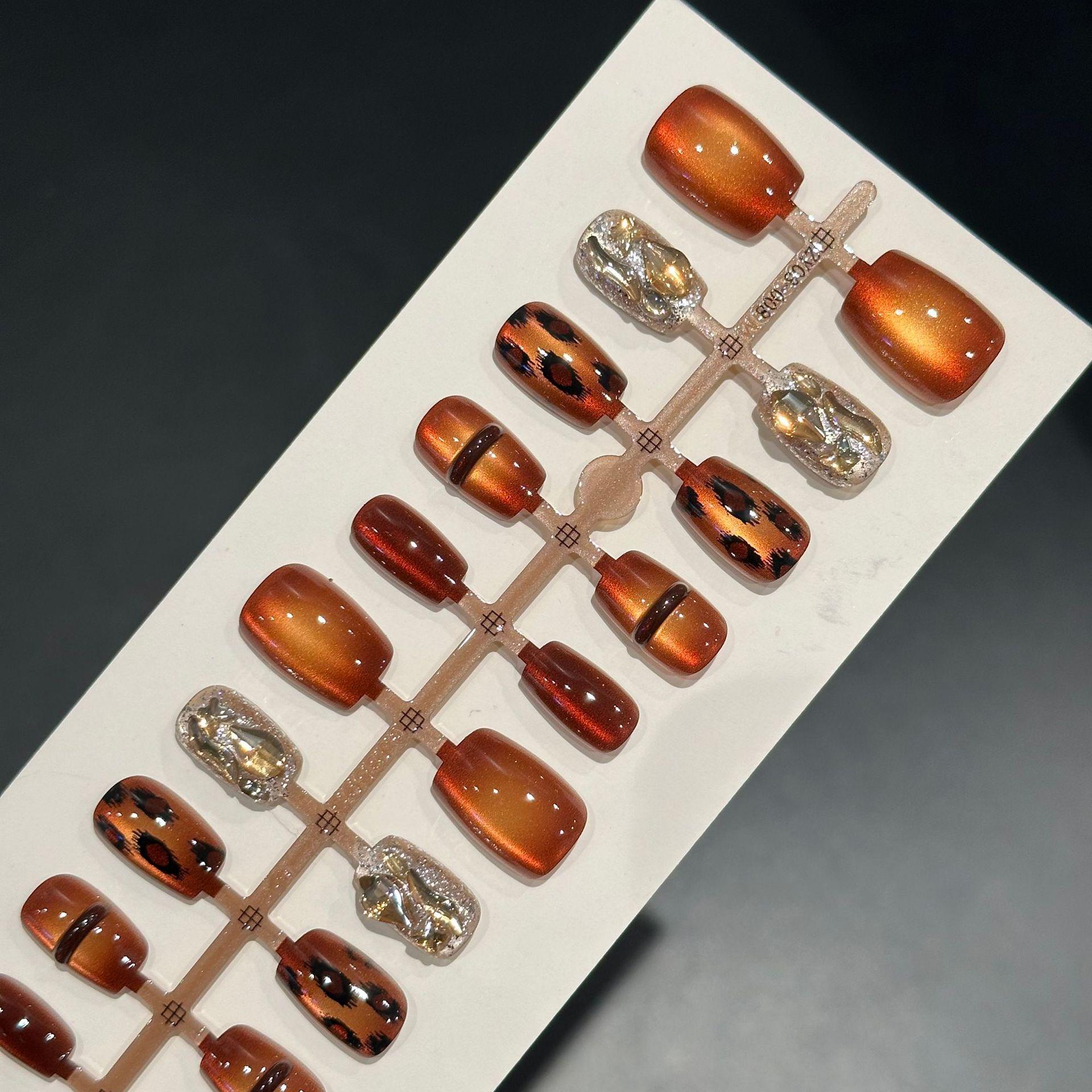 Amber Leopard Shadow Nail Stickers - Set of 30 Wearable Nail Tips for Salon Use Small, Small, Small