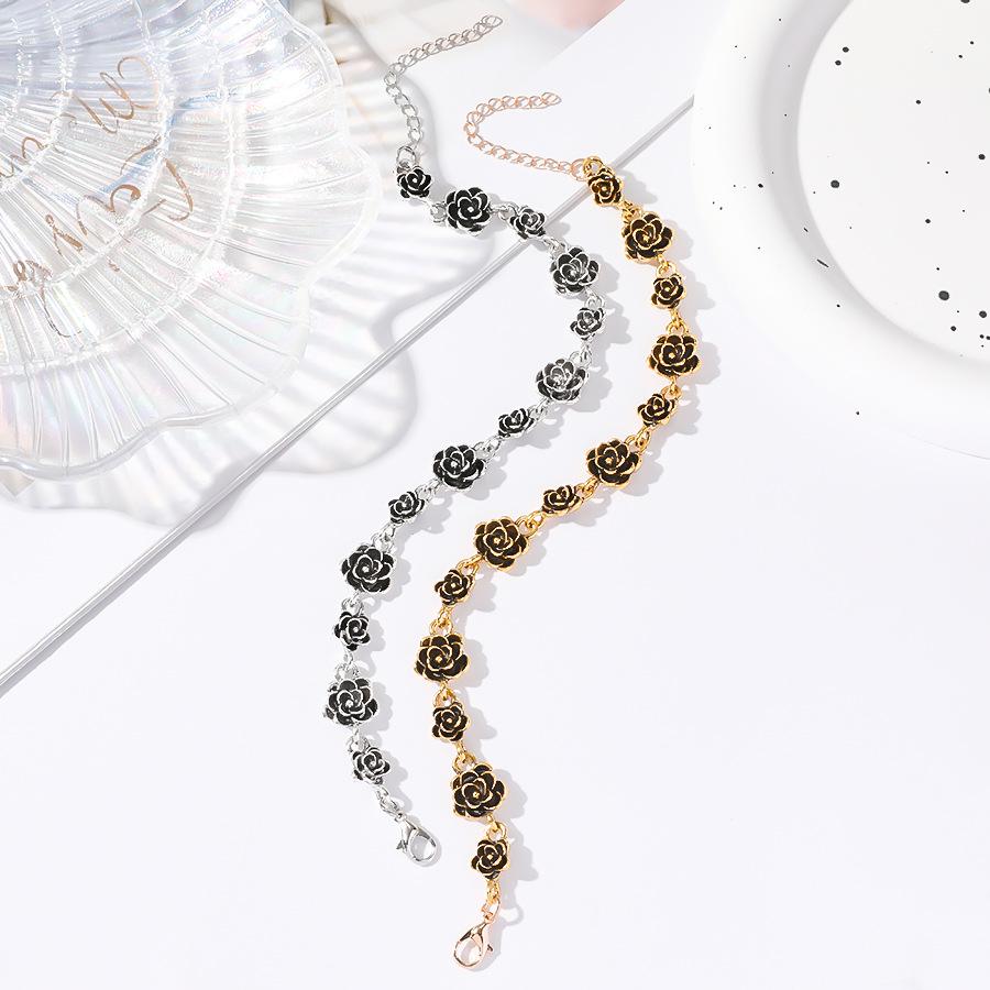 Vintage Rose Distressed Camellia Bracelet - Women's Retro Alloy Flower Jewelry