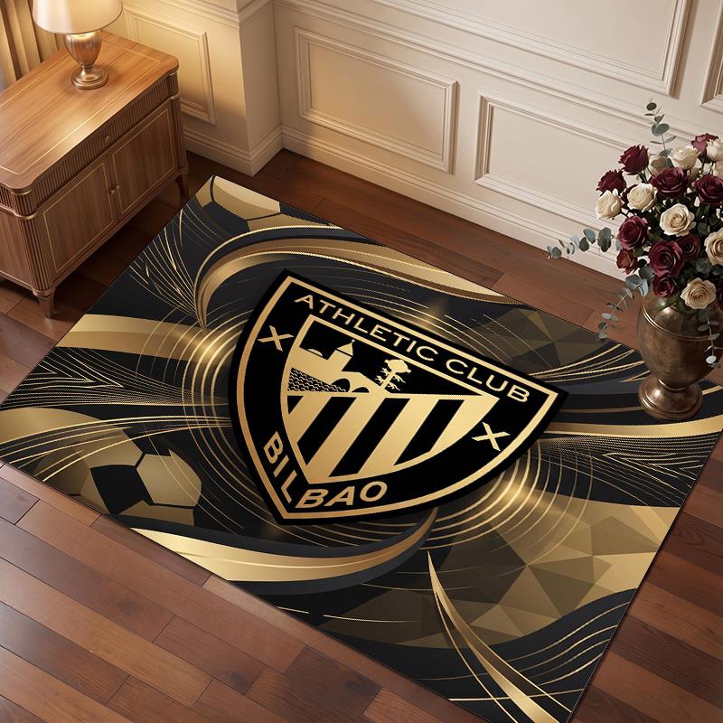Athletic Bilbao Football Print Crystal Velvet Rug, Comfortable Water Absorbent Non Slip Indoor Floor Carpet