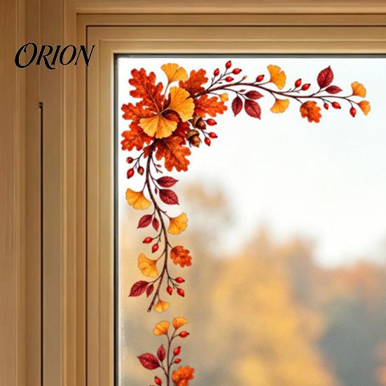 Autumn Home Ornaments Harvest Festival Static Glass Sticker, Window Clings with Maple Leaves Sunflowers And Theme Party Decor Berries Prints, Reusable