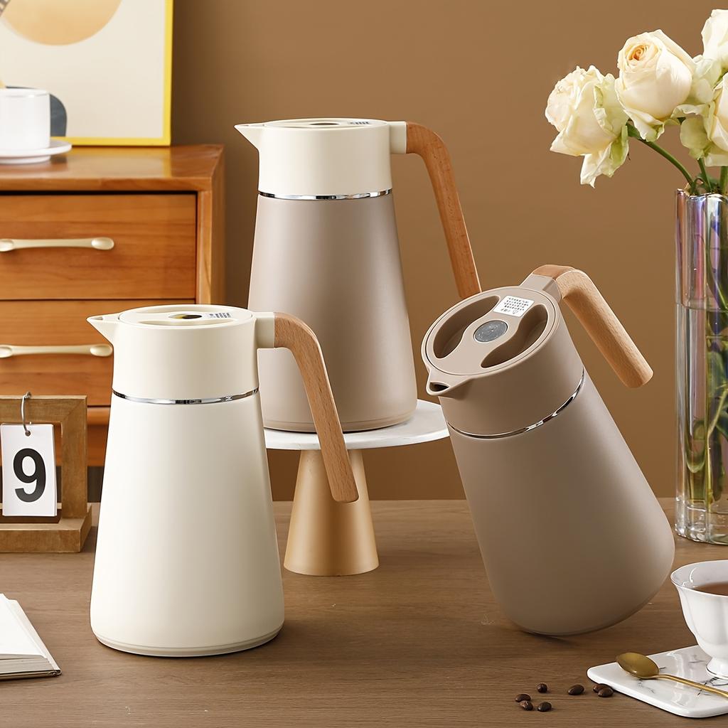 1pc Stainless Steel Insulated French Press with Wooden Handle,1.5L Large Capacity Winter Hot Water , 304 Stainless Steel, Office Coffee Maker