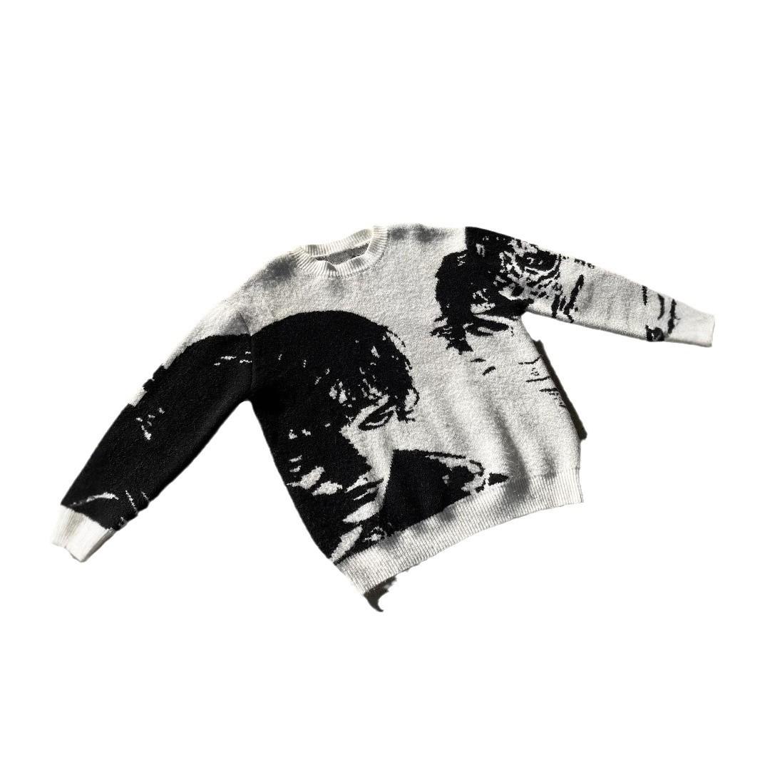 

American Fashion Knit Sweater: Loose Pullover with Portrait Design - Casual, Versatile for Autumn and Winter Medium