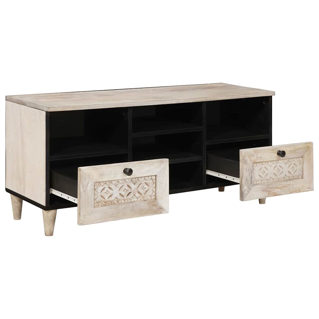 TV Stand Bleached White 100 X 33 X 46 Cm Solid Mango Wood