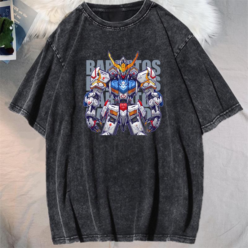 Anime GUNDAM Barbatos Graphic Printed Tshirt Mens and Womens Washed Tshirt High Quality Vintage Cotton Tshirt YK Top