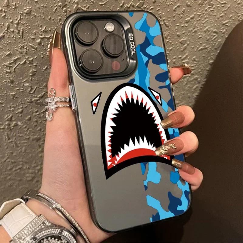 Shark Face Electroplated Phone Case For  Mi 11 Lite 5G 14 13T 13 12T 12X 12 Poco X6 X5 F5 F6 M6 Pro Shockproof Laser Cover