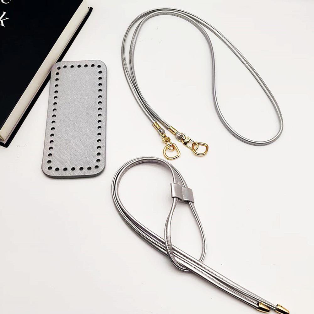 3Pcs DIY PU Leather Crochet Bag Accessories Handmade Drawstring Parts Woven Bag Set Solid Color Bag Bottom Base Bag Strap Handle