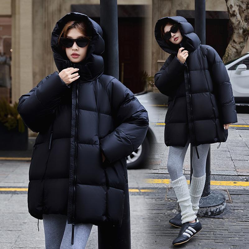 Down Cotton Mid-length Cotton-padded Jacket Women's Hooded Jacket Thickened Cotton-padded Jacket